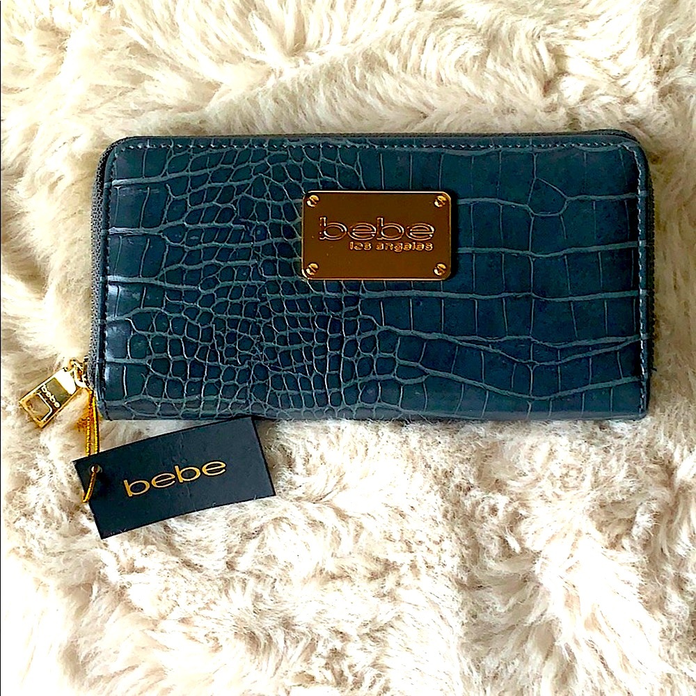 bebe Natalie Zip Around Croco Wallet